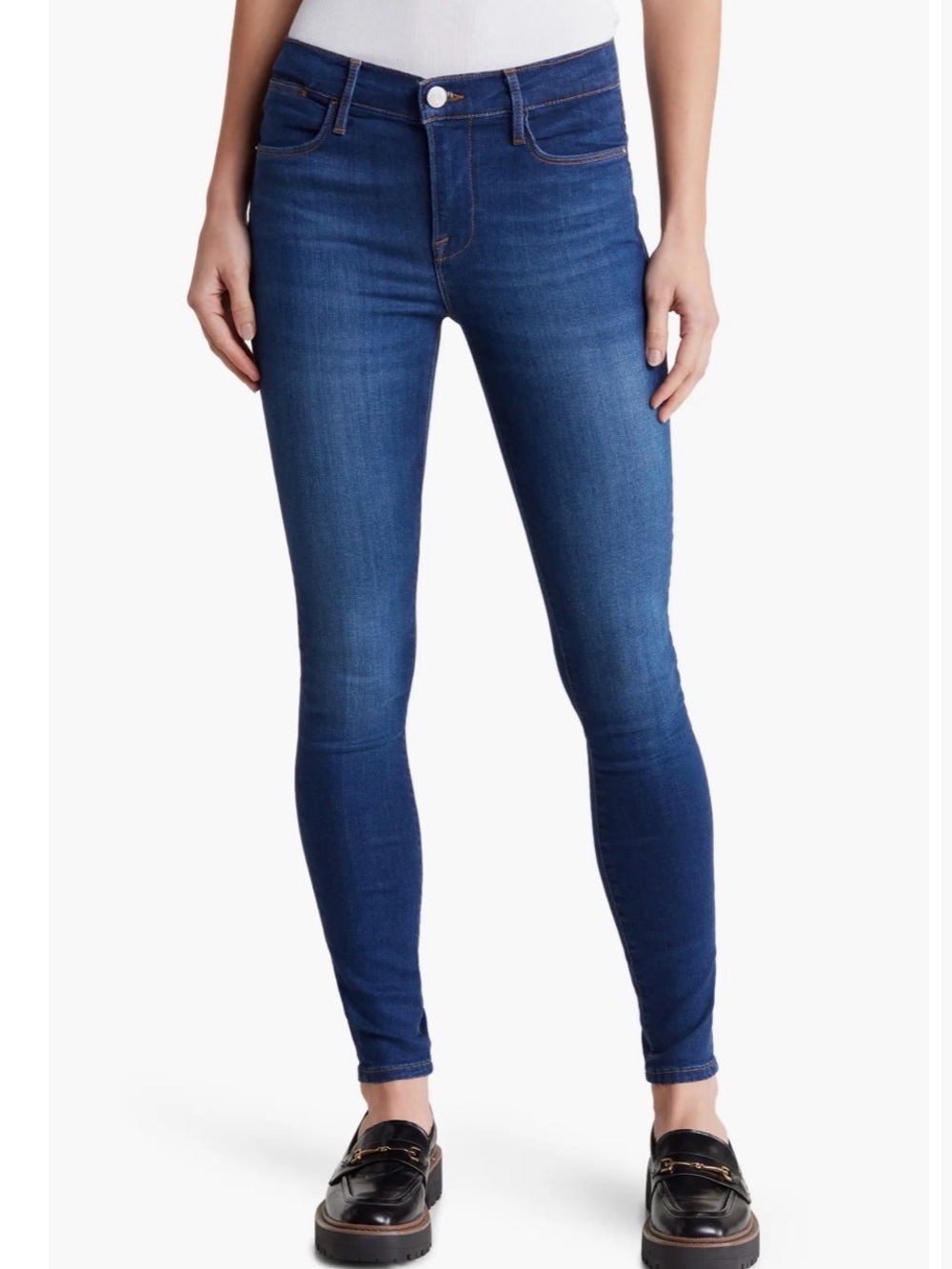 Frame High-Rise Skinny Jeans in Dark Blue Size 27 Minimalist Classic Chic